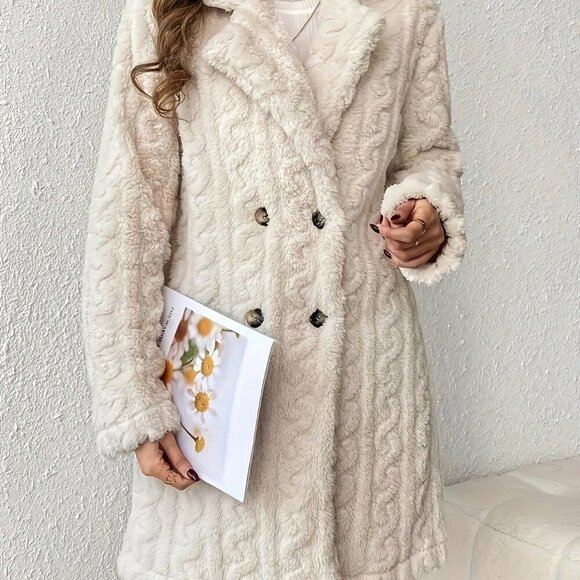 Beige Casual Women's Elegant Teddy Bear Coat - Picture 2 of 5